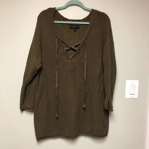 Lane Bryant Plus Size Green Lace Up Sweater 18/20